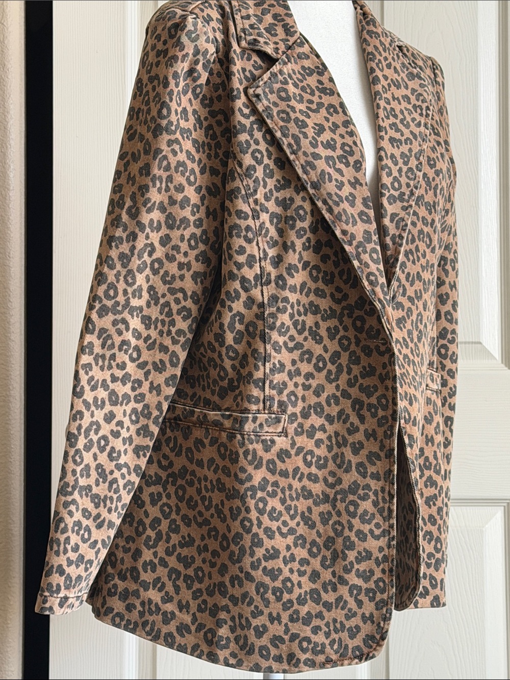 Leopard Print Single-Breasted Blazer - Brown/Black